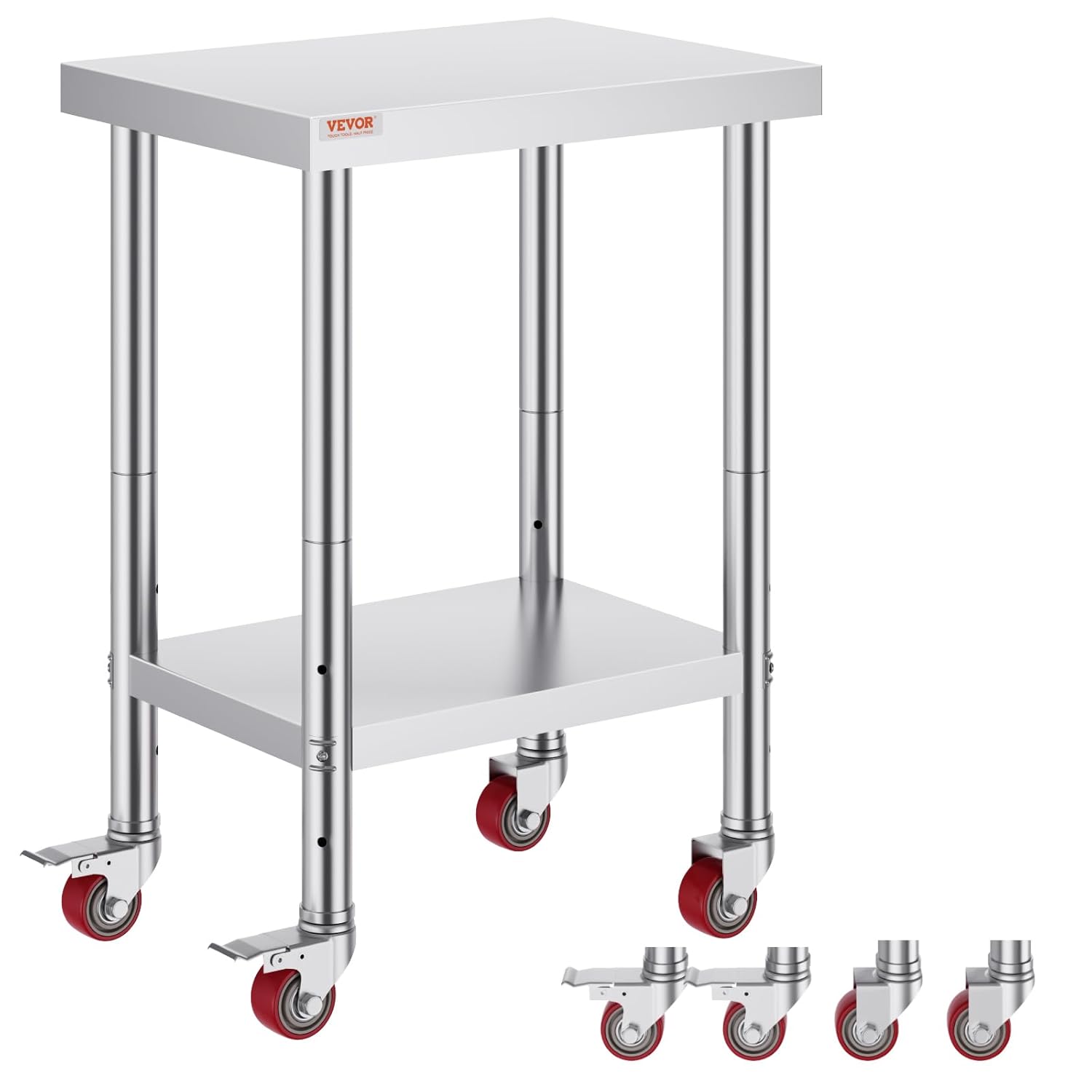 VEVOR Stainless Steel Work Table | Heavy-Duty 3-Stage Adjustable Shelf | Commercial Kitchen Prep