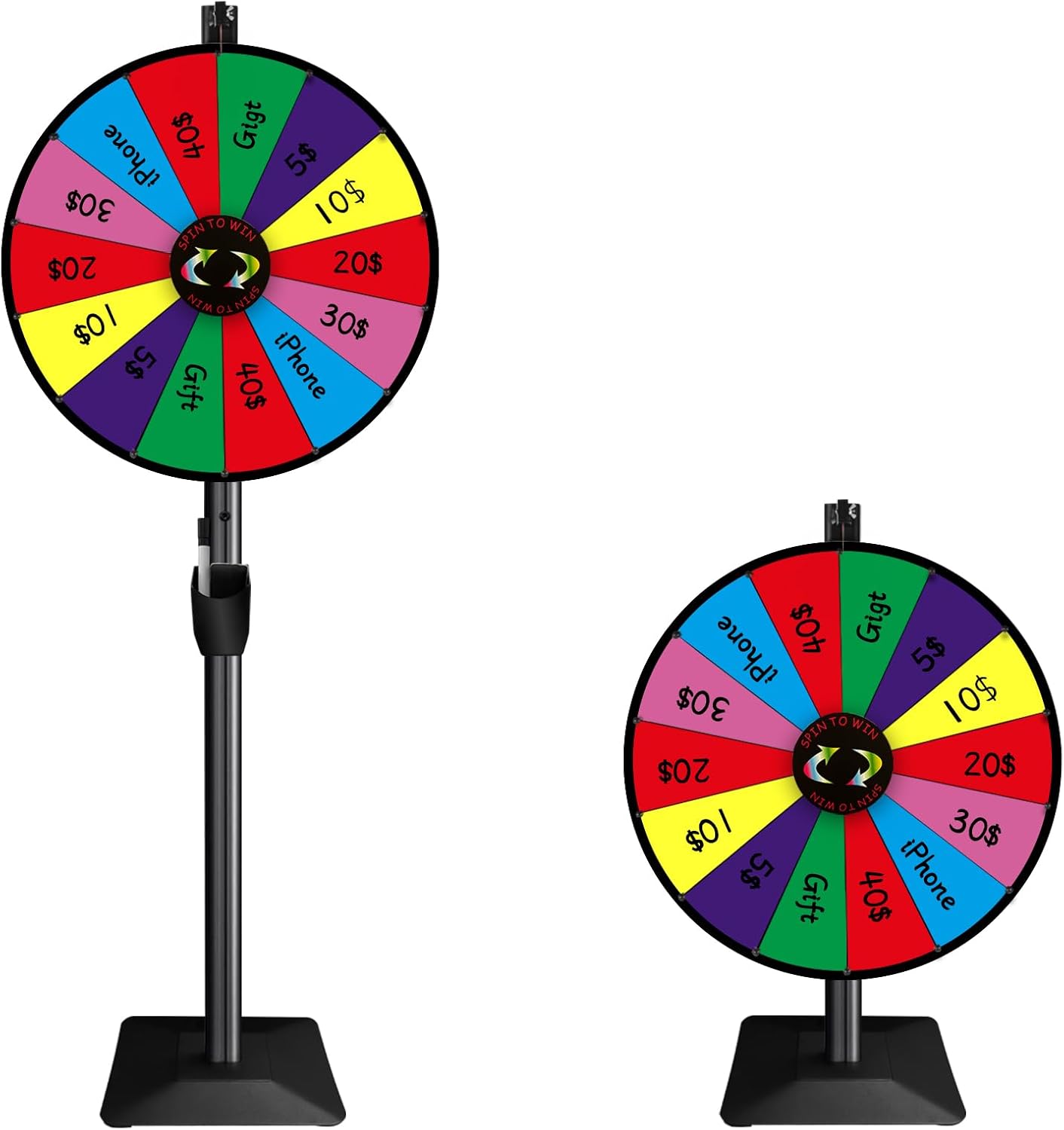 Dual-Use Game Prize Wheel for Tabletop and Floor Stand Use