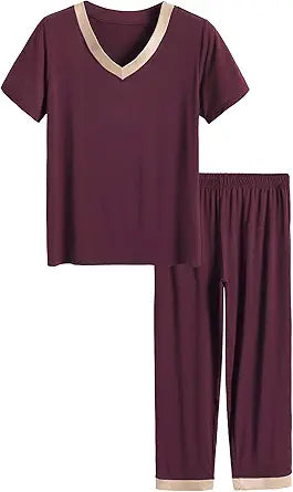 Latuza Women's V-neck Sleepwear Short Sleeves Pajama Set