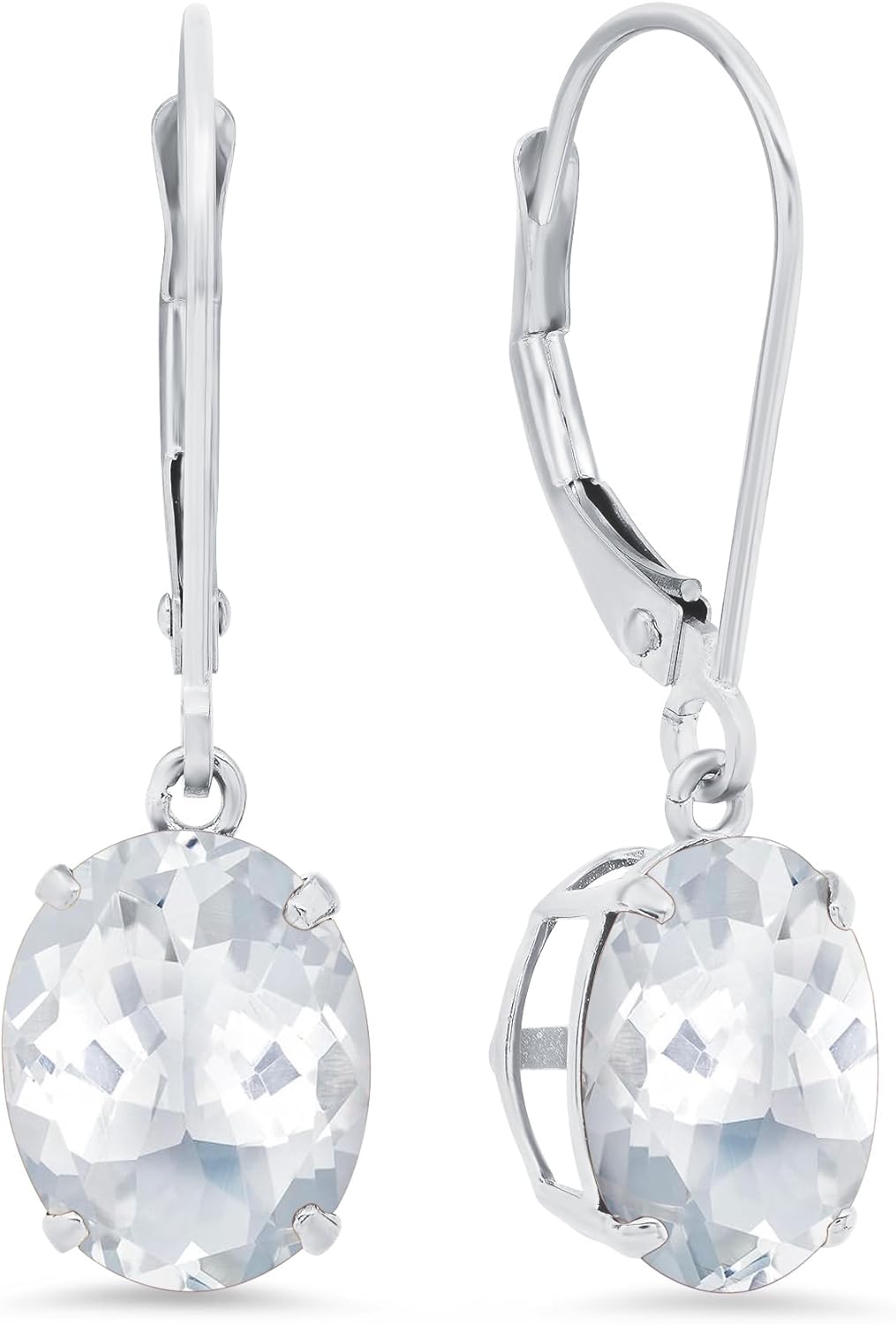 14K White Gold Oval Gemstone Dangle Leverback Earrings Review