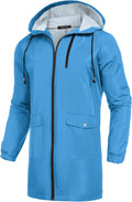 Men's Long Raincoat Lightweight Waterproof Jacket for Men - Hooded