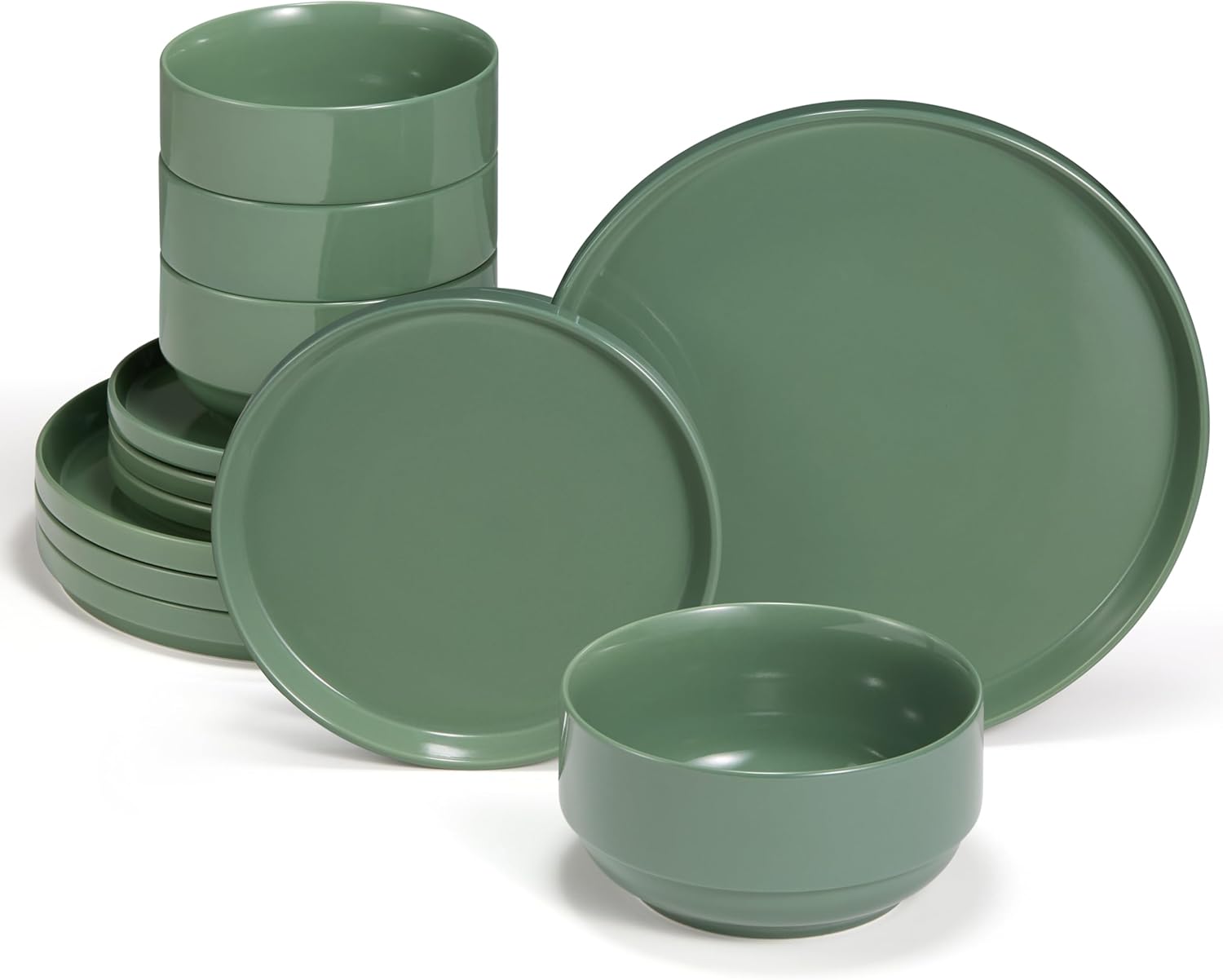 Ceramic Dinnerware Set, 12-Piece Service for 4 in Dusty Jade