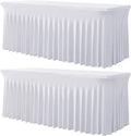 2 Pack White Spandex Tablecloth for 5 Foot Rectangle Tables - Wrinkle