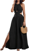 CHICME Womens Sleeveless Halter Neck Maxi Dress - Elegant Tie Back