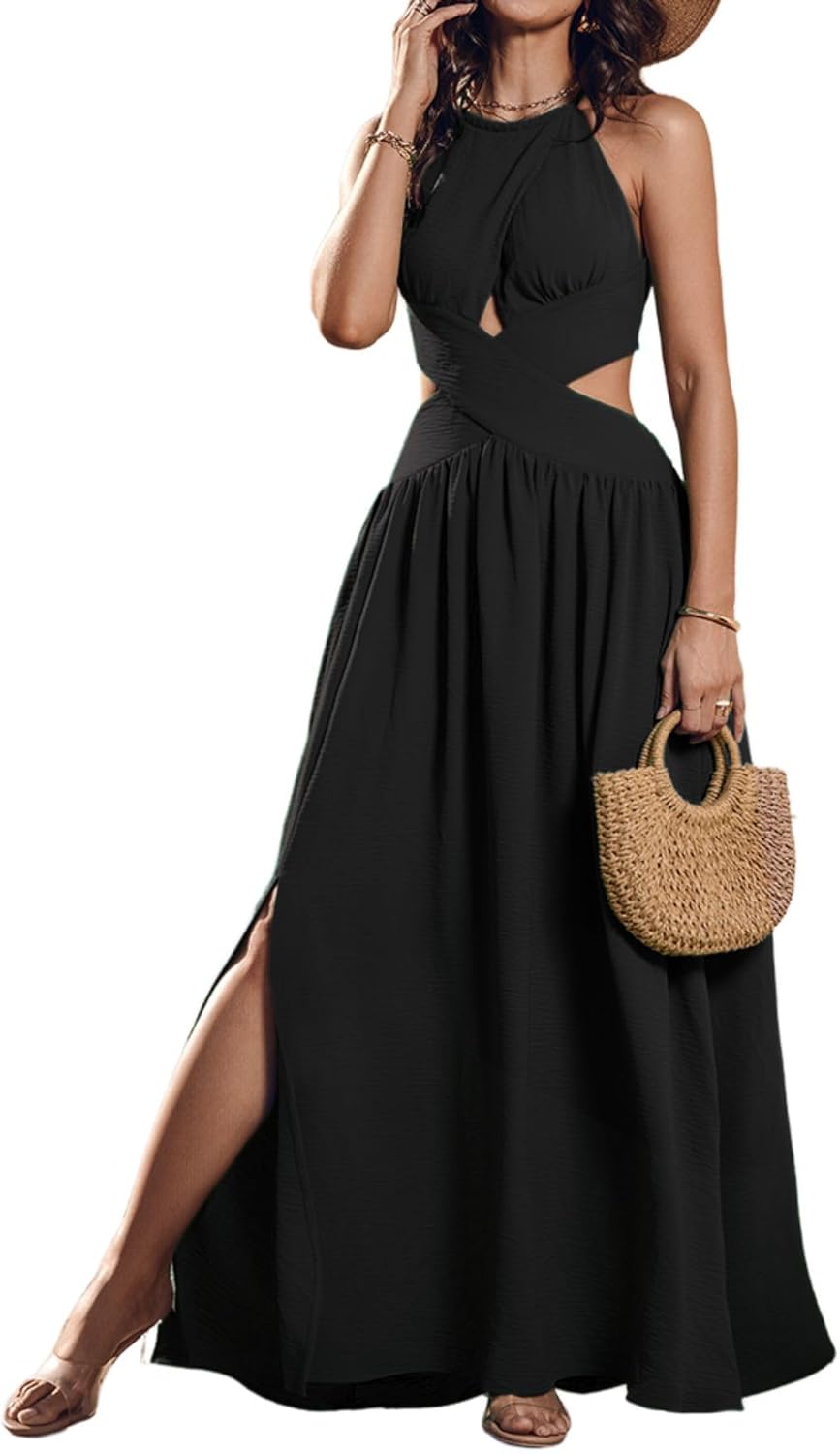 Elegant Sleeveless Halter Neck Maxi Dress for Women