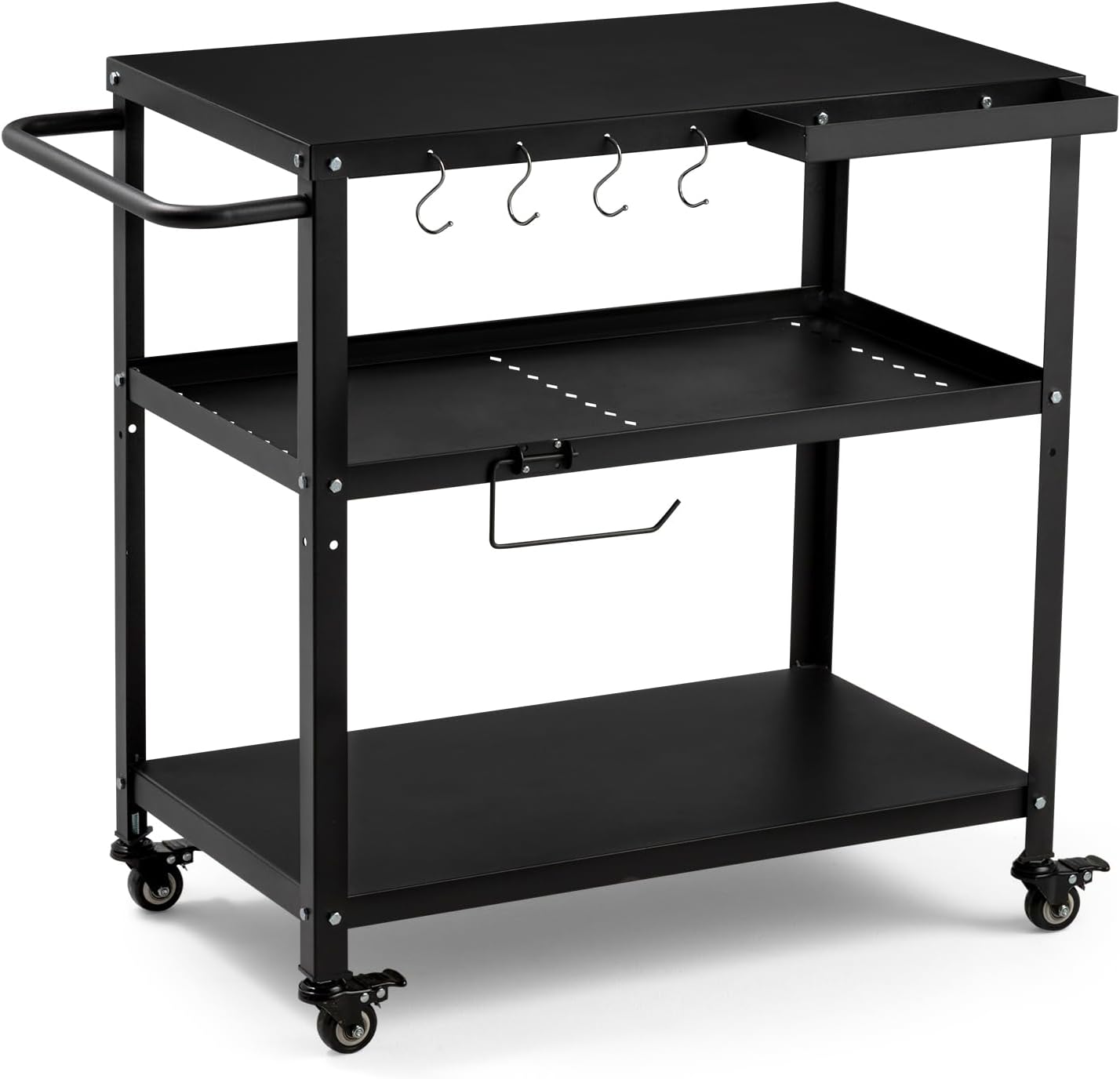 Outdoor Grill Cart Table with Lockable Wheels and Storage Hooks