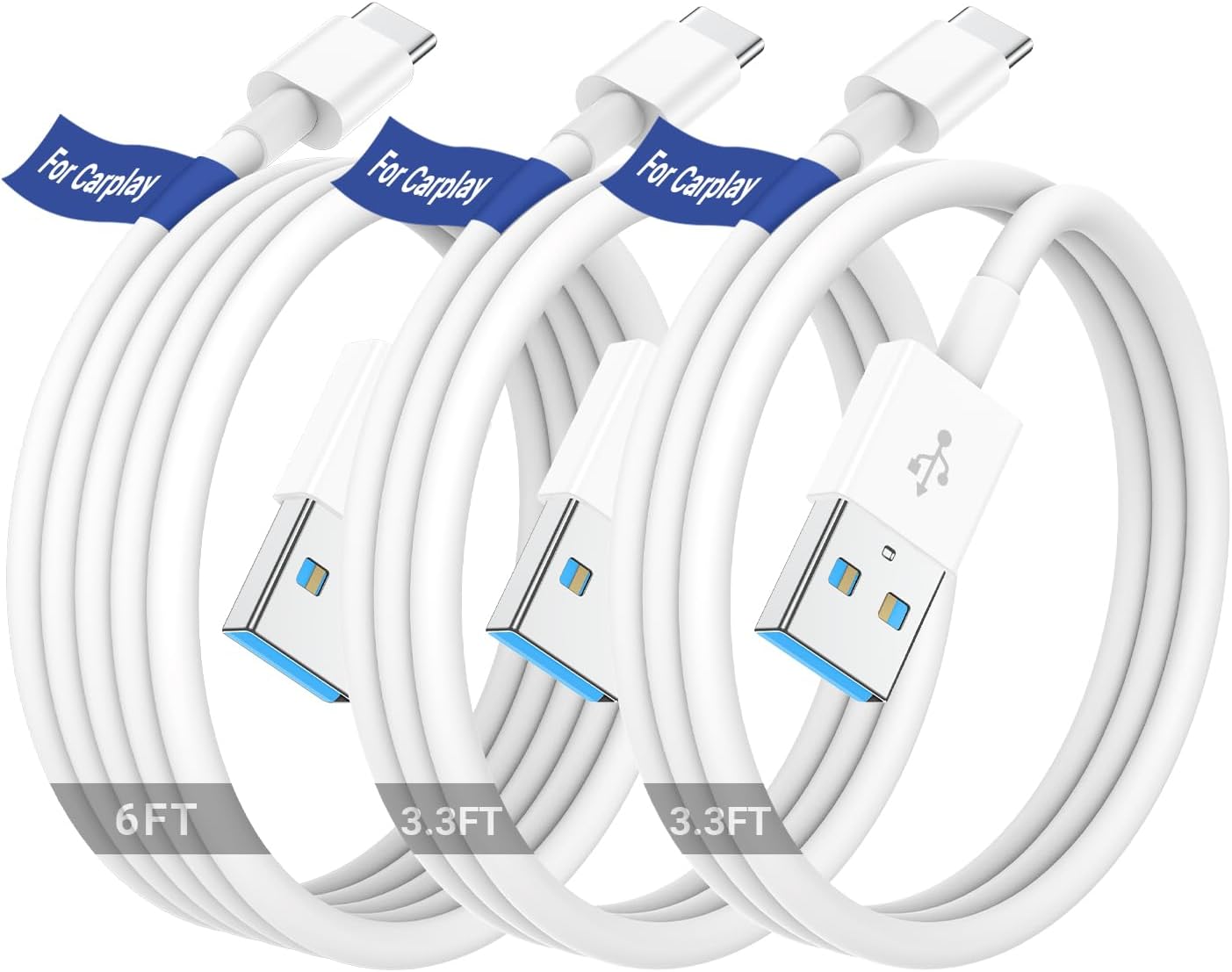 Fast Carplay Connection: 3-Pack USB C Cable Set for iPhone & Samsung