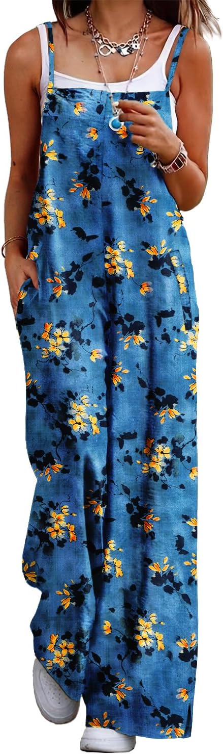 YESNO Women's Summer Boho Casual Jumpsuits with Floral Print