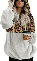 Women Double Fuzzy Zip Pullover Hoodie - Cozy Oversize Sherpa