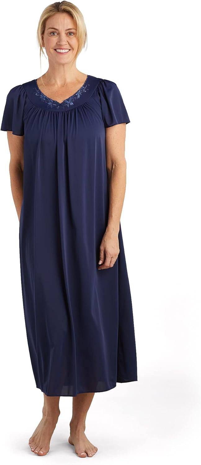 Miss Elaine Women's Long Tricot Nightgown with Flutter Sleeves