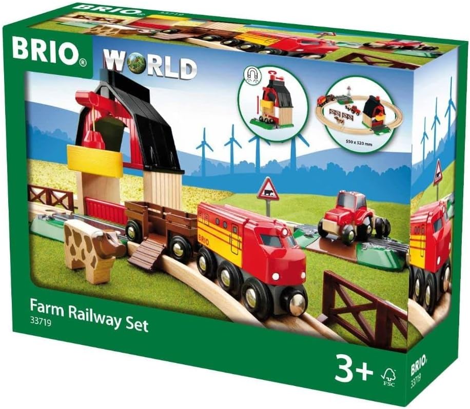 BRIO World Farm Railway Set - 20-Piece Wooden Train Adventure
