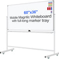 Mobile Magnet Whiteboard with Stand 60x36 - Double-Sided Rolling Board