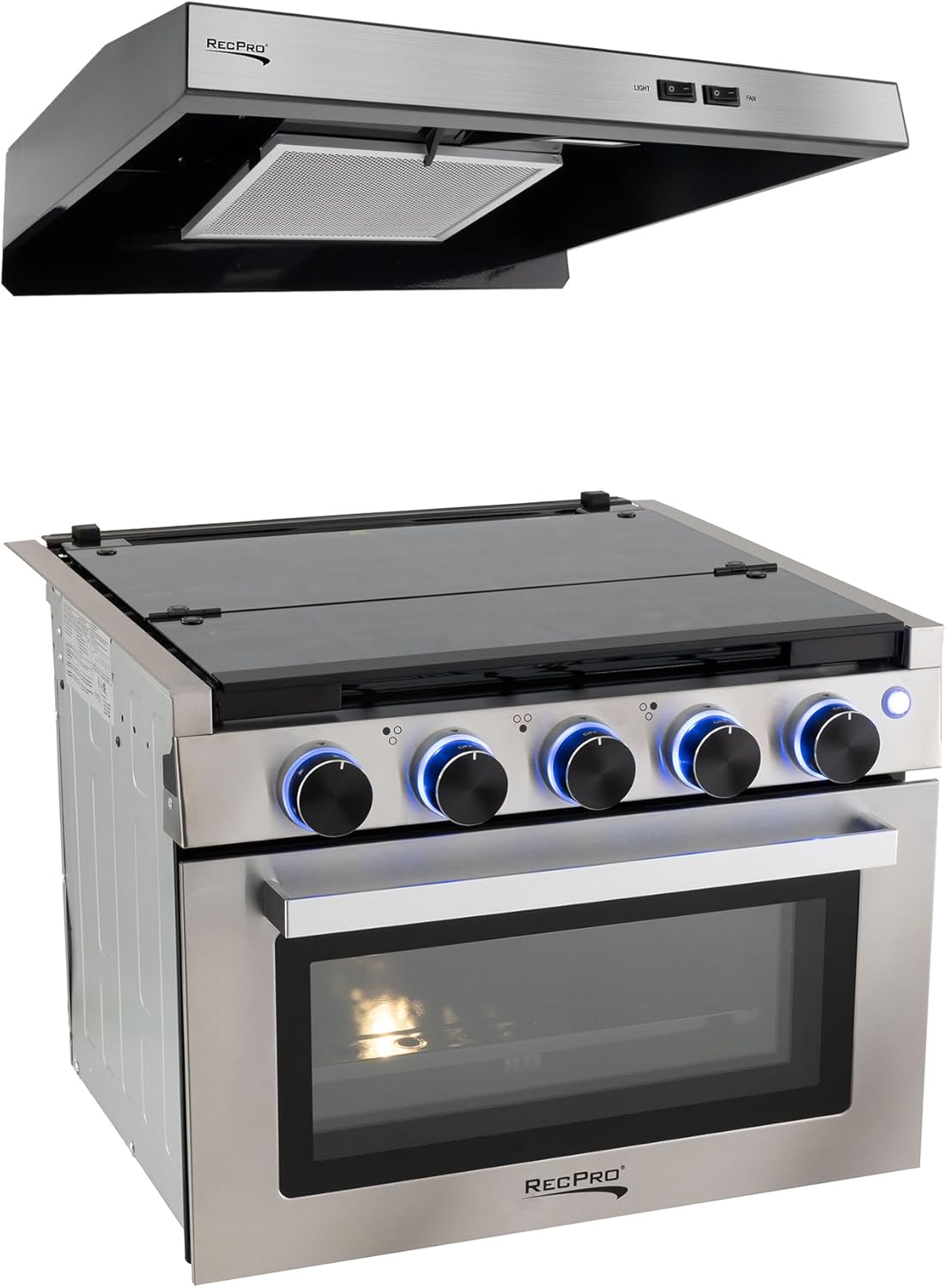 RecPro RV Stove 3 Burner Cooktop with Optional Range Hood