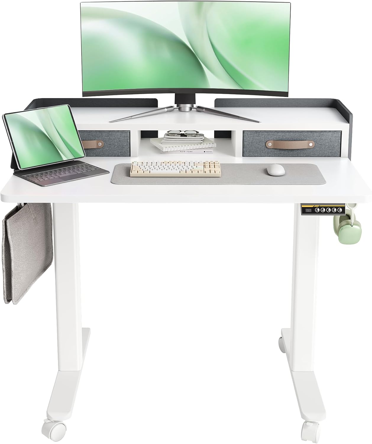 Claiks Adjustable Electric Standing Desk with Storage and Drawers