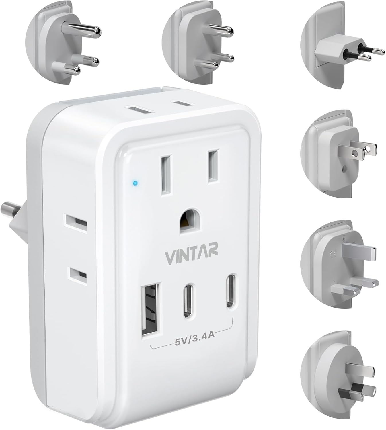 VINTAR Universal Travel Adapter Kit with 3 USB Ports and 4 Outlets