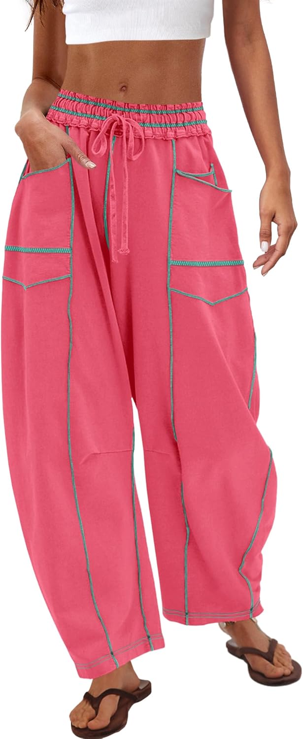 Nirovien Womens Barrel Sweatpants High Waisted Wide Leg Pants