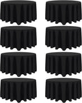 8 Pack Black Round Tablecloths 90 in - Washable Stain Resistant Set