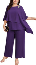 Plus Size Mother of Bride Pant Suits 2 Piece Chiffon Set - Elegant 2%
