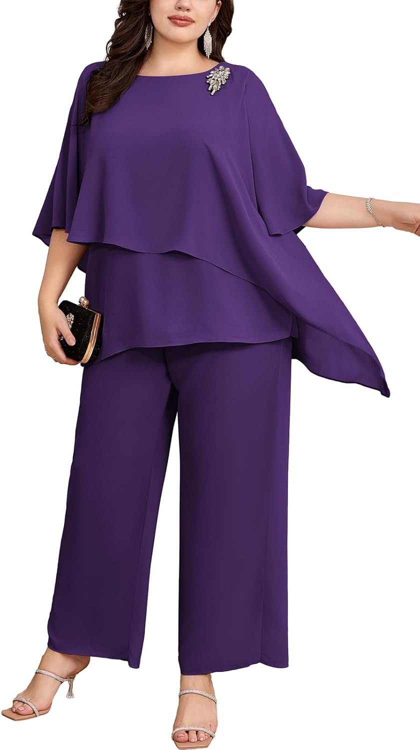 Plus Size Mother of Bride Pant Suits for Elegant Weddings