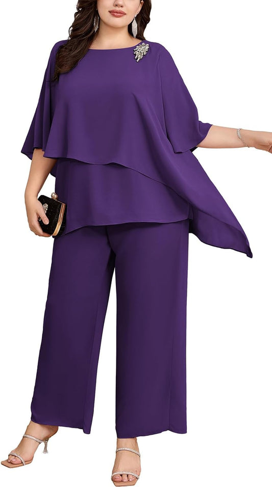 Plus Size Mother of Bride Pant Suits for Elegant Weddings