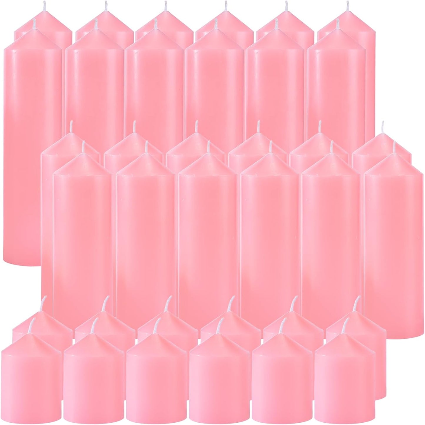 36 Pcs Pink Pillar Candles Bulk Set by Veiuwa for Events