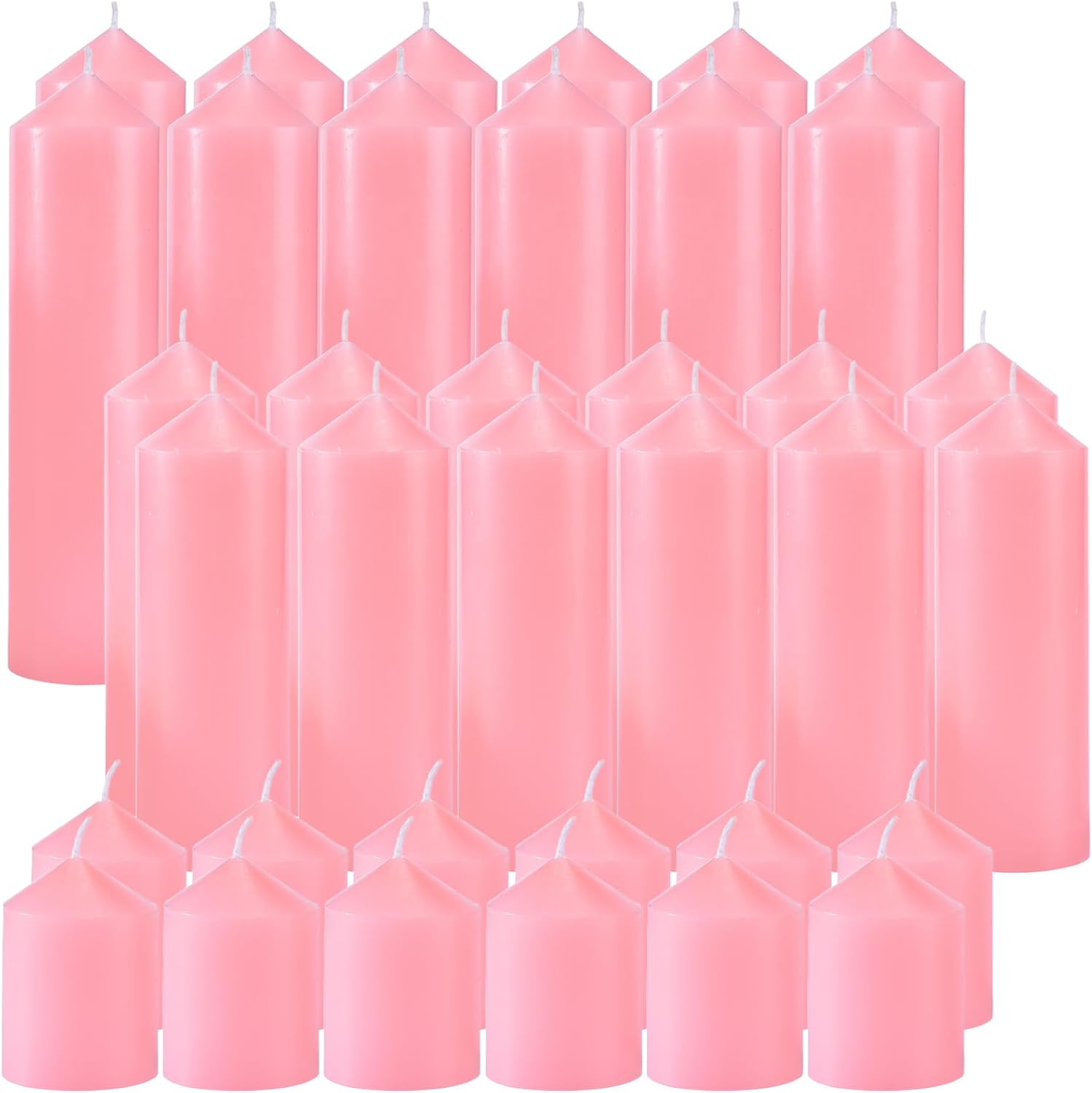 36 Pcs Pink Pillar Candles Bulk Set by Veiuwa for Events