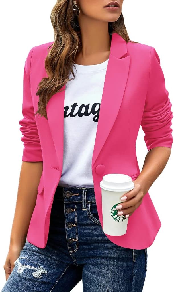 Womens Casual Blazers Long Sleeve Button Slim Work Office Jacket