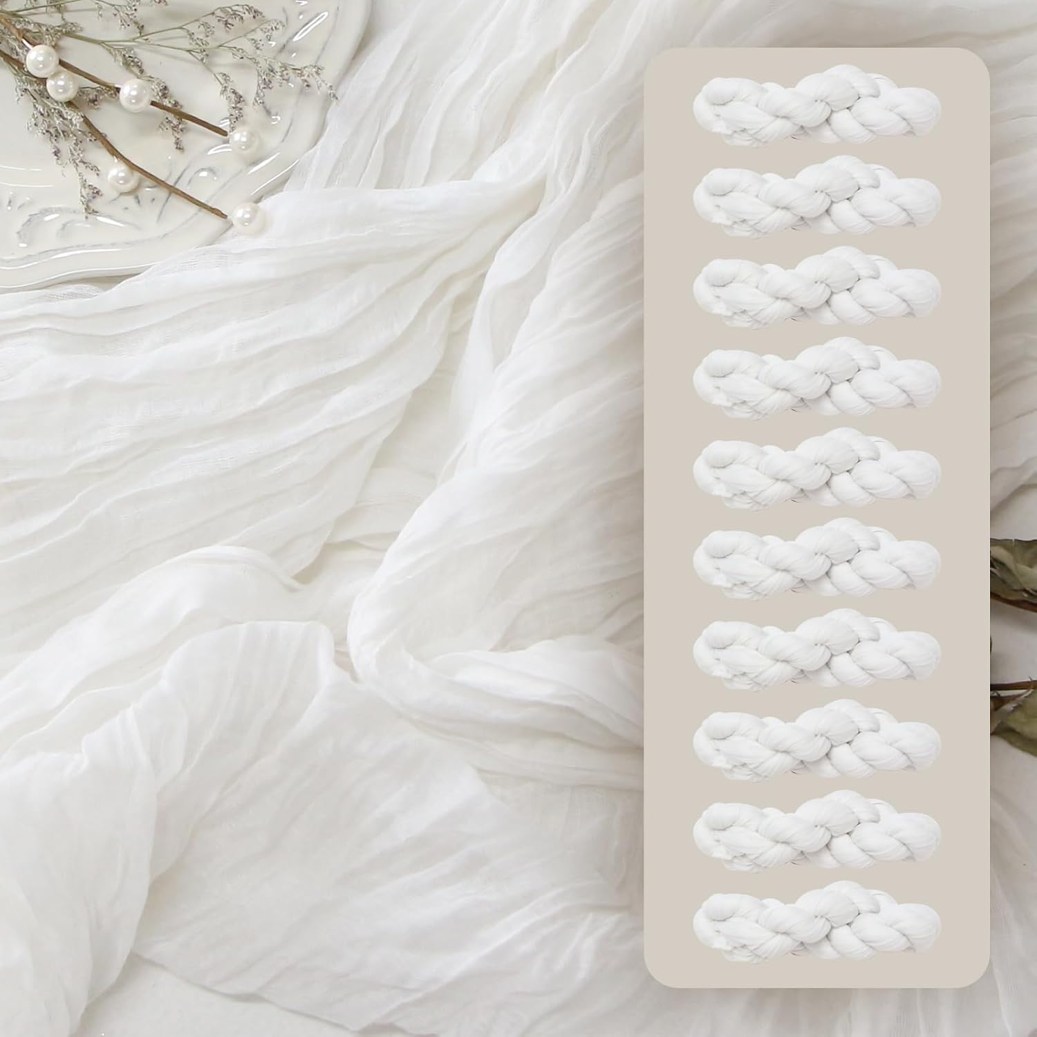 Ivory White Gauze Table Runner for Elegant Weddings and Events