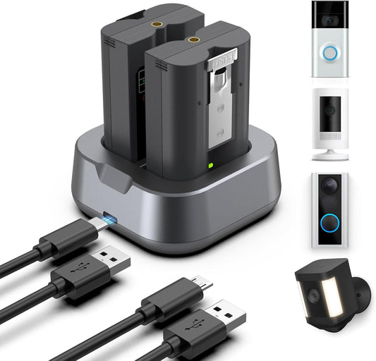 High-Capacity Ring Battery 2-Pack w/ Charger | 7200mAh Replacement for Ring-Doorbell & Cameras