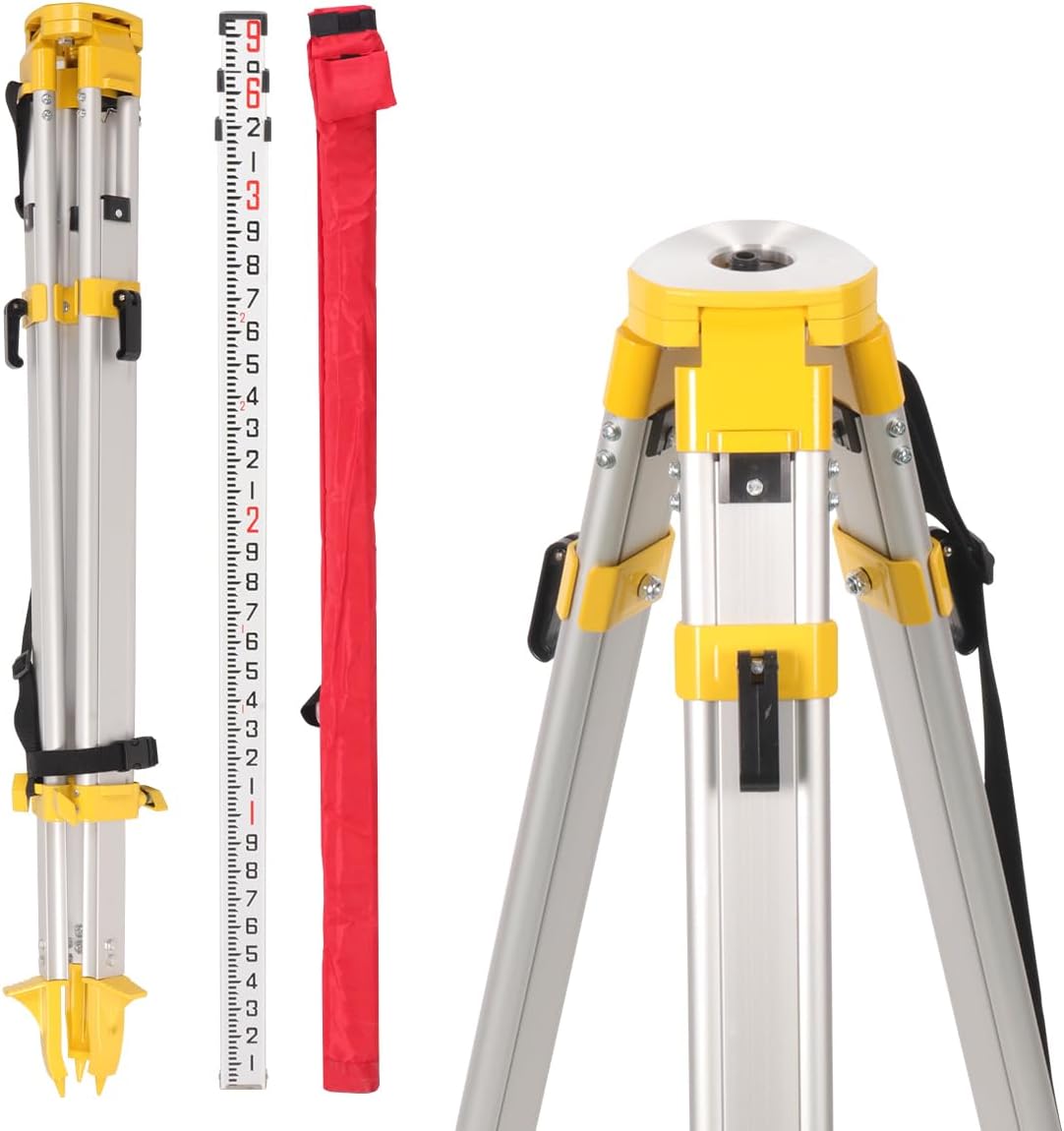 Surveying Tripod with 9-Feet Aluminum Grade Rod for Precision