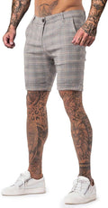 Mens Slim Fit Plaid Chino Shorts - Elastic Waist Comfort