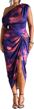 Floerns Women's Plus Size Asymmetrical Neck Long Dress (Style 88JC)
