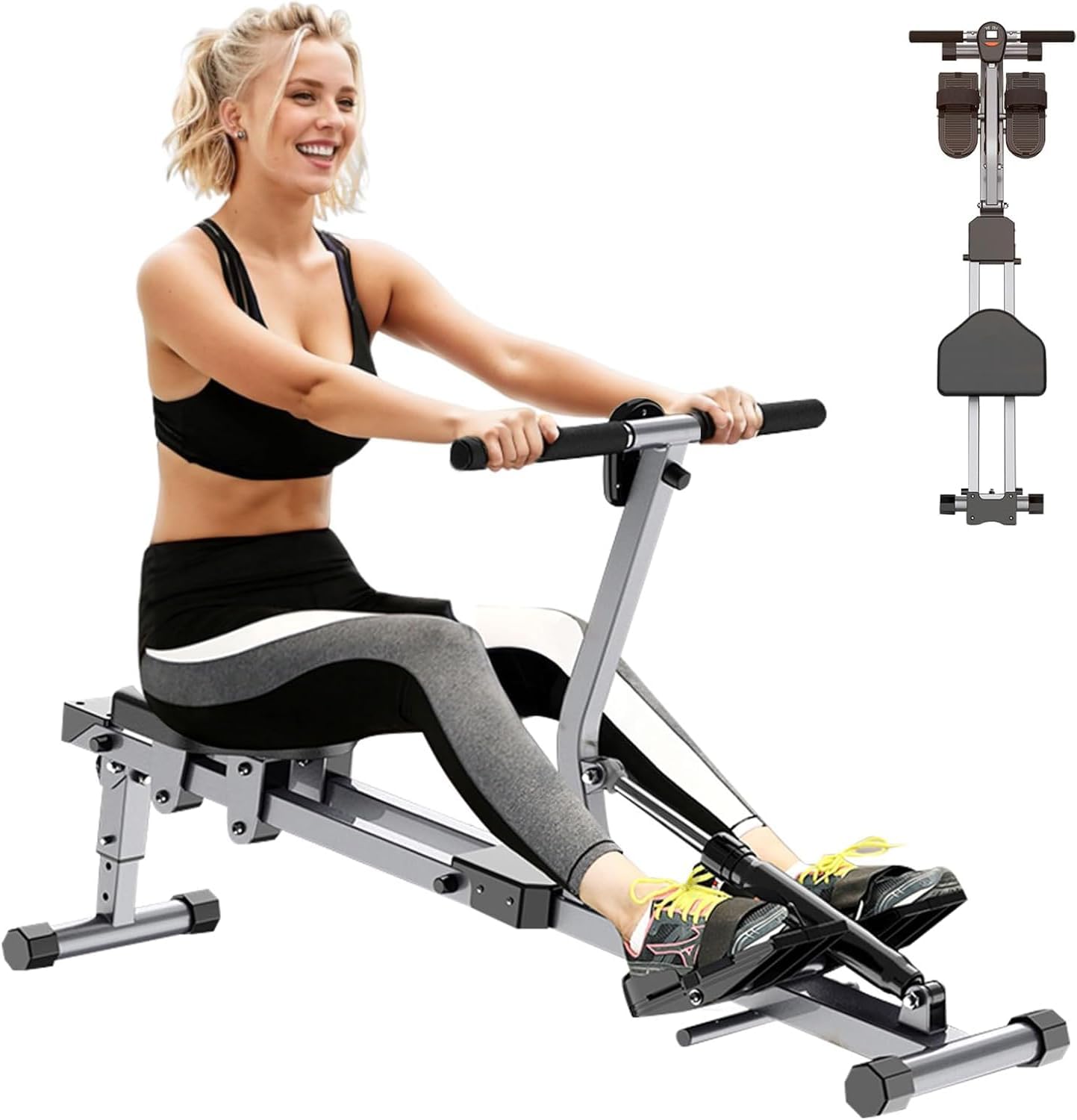 TEMPTIPS 2025 Home Folding Rowing Machine - Quiet Dual Tracks, 12 Resistance Levels