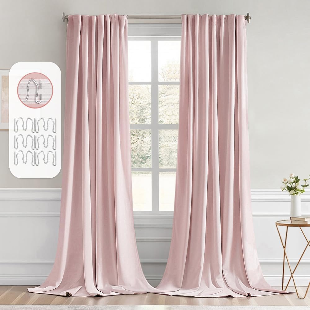 MIULEE Baby Pink Blackout Curtains 96 Inch Long for Your Home