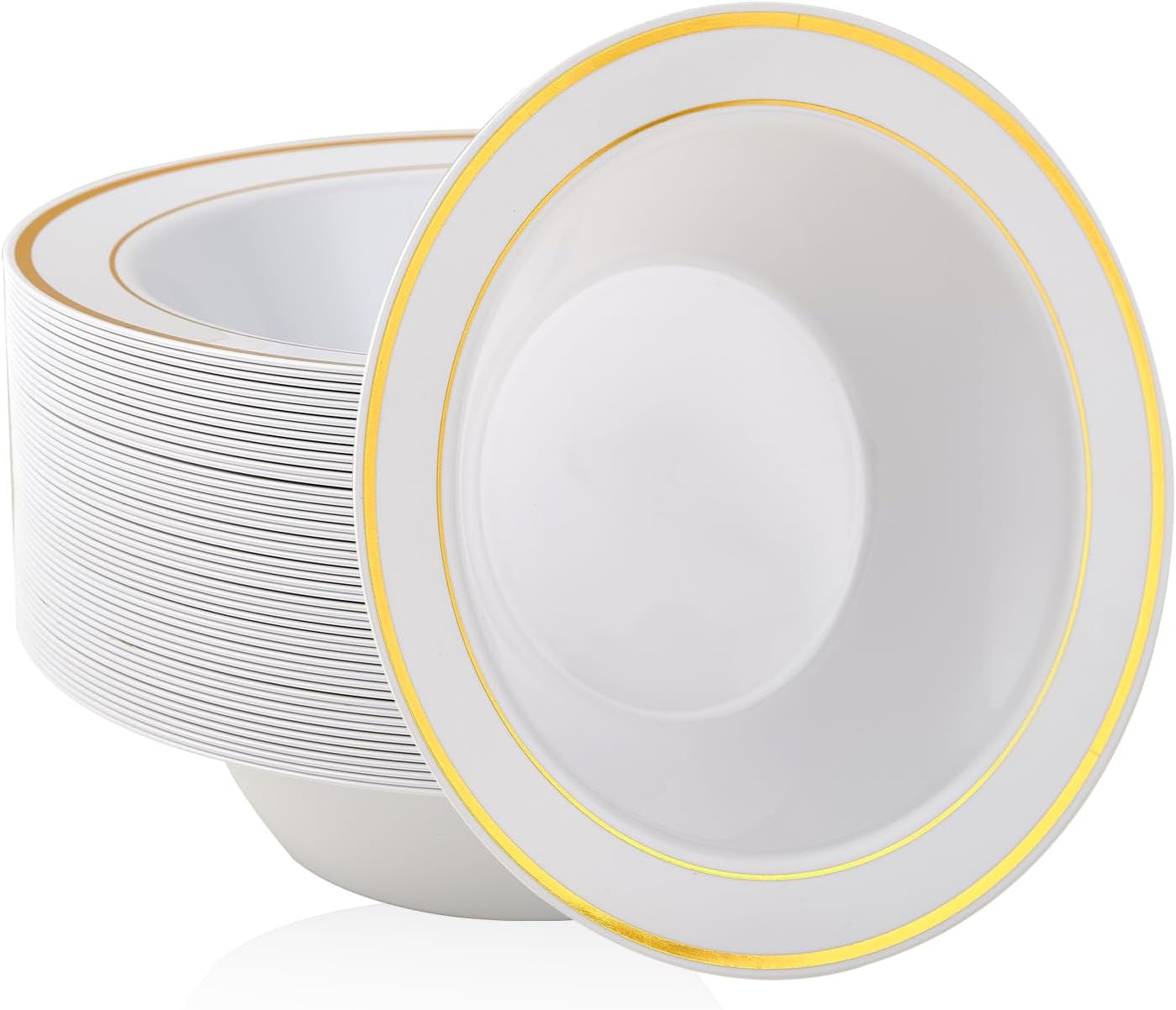 JOLLY PARTY 100PCS Plastic Bowls with Gold Rim for Events