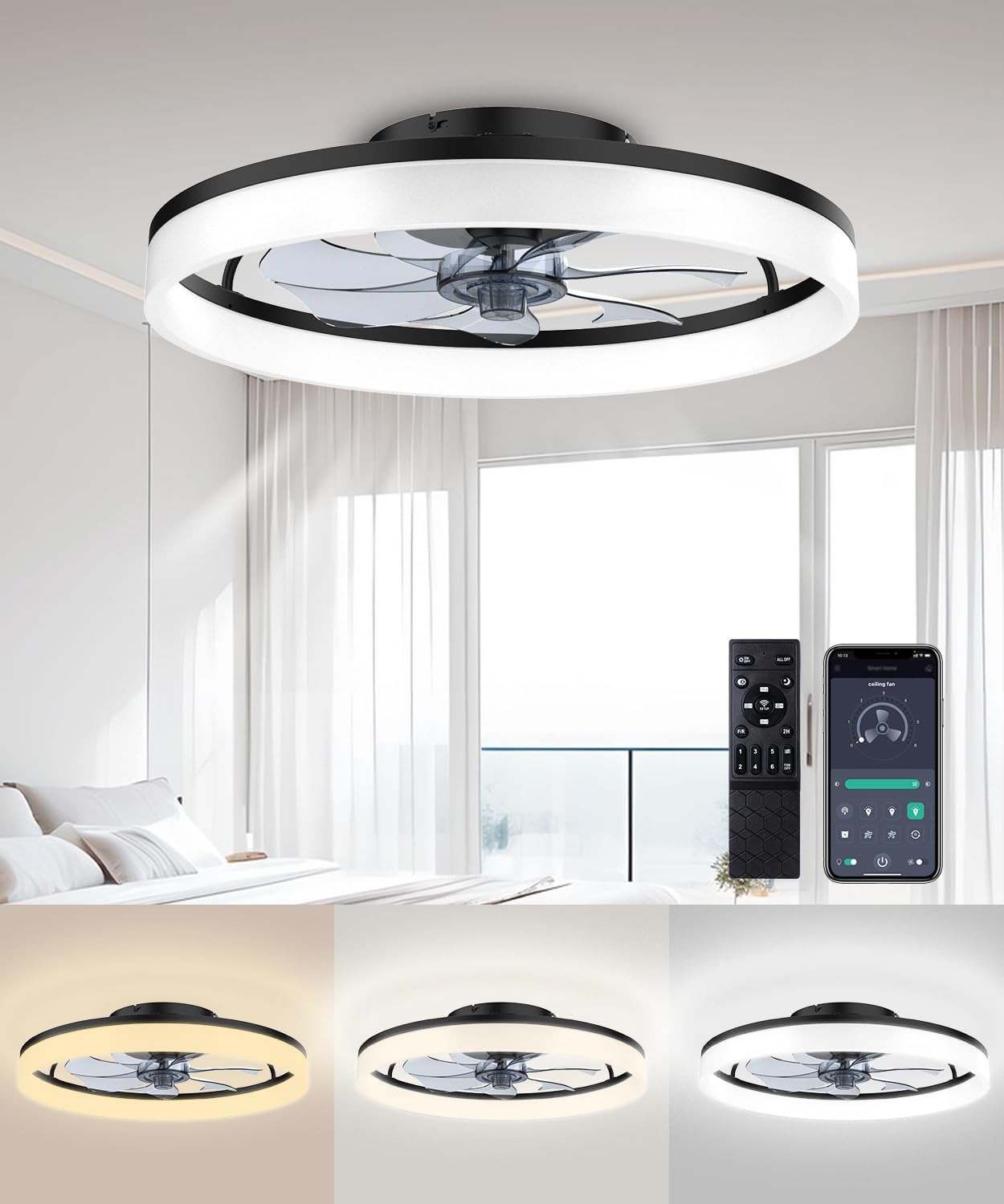 Modern 20in Ceiling Fan with Lights and Remote Control for Home