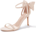 Womens Ankle Strap Stiletto Heels Open Toe Bow Tie Knot - Dress