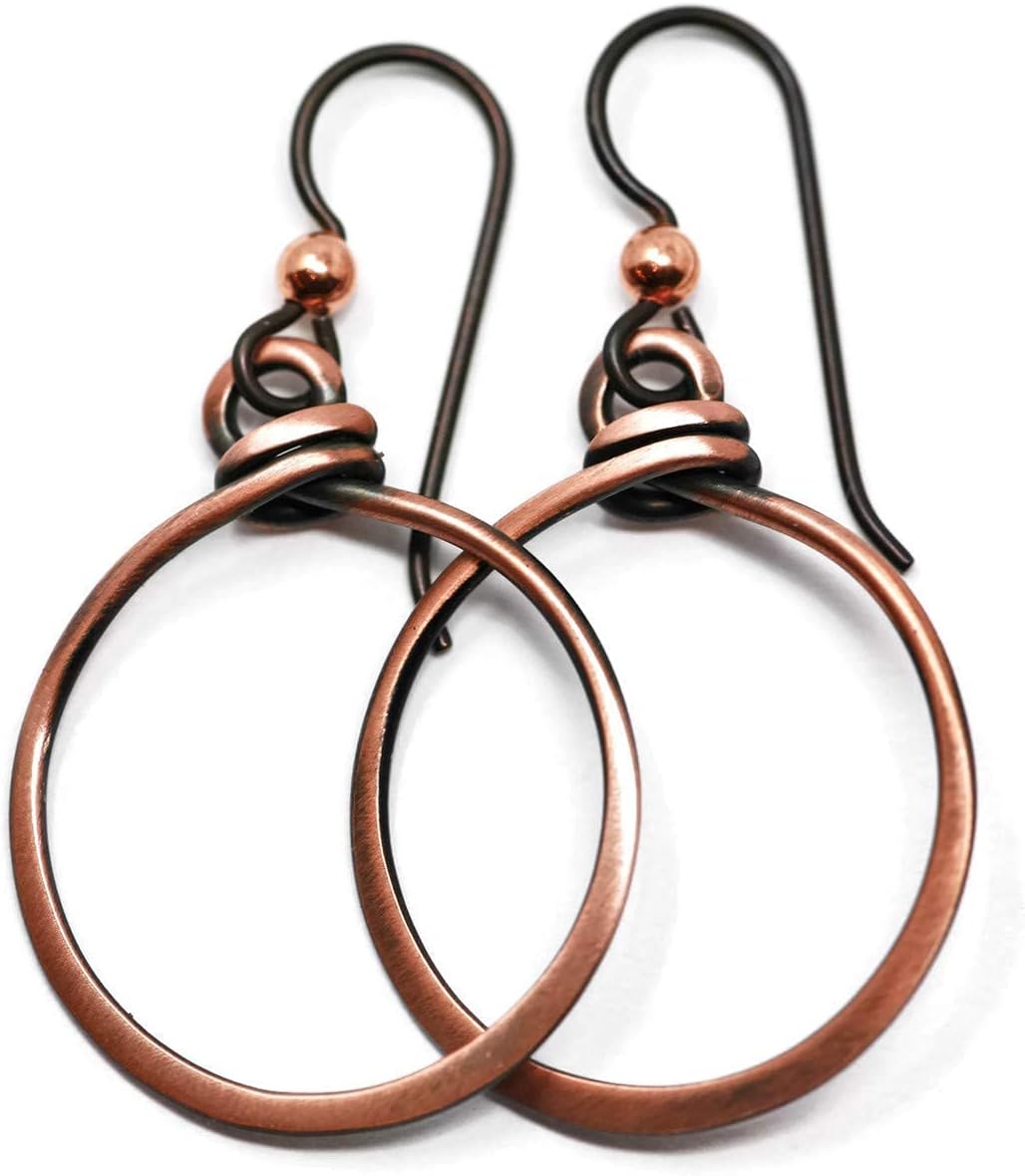 Antique Copper Hoop Earrings with Hypoallergenic Niobium Wires