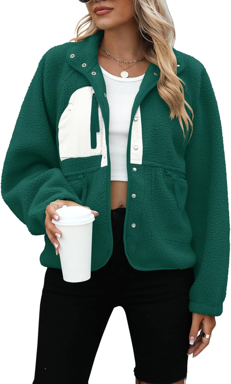 Yanekop Womens Fleece Jacket Cozy Sherpa Outerwear with Pockets