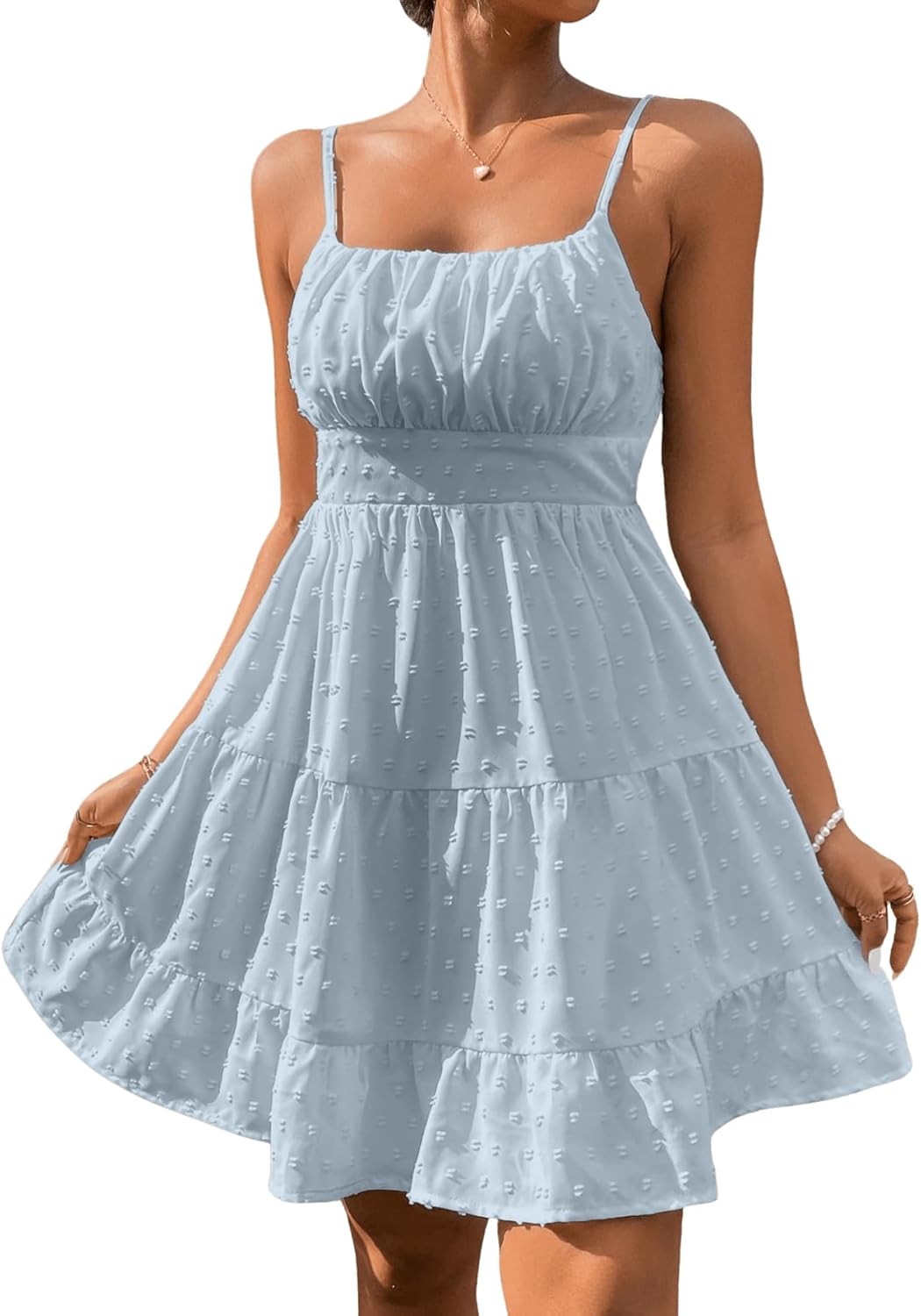 Floerns Women's Swiss Dots Sleeveless Ruffle Hem Cami Dress