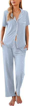 Ekouaer Womens Pajamas Set Plaid PJs Short Sleeve with Long Pants