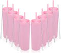 16oz Plastic Skinny Tumblers with Lid and Straw - 8 Pack Set