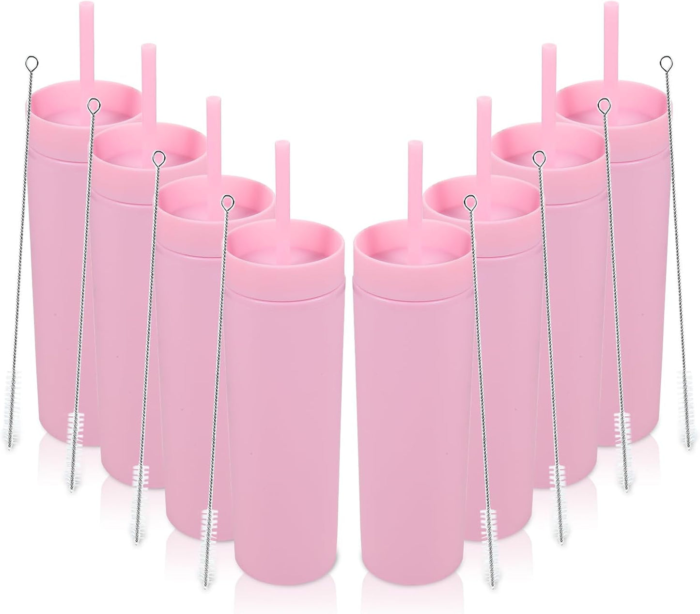 16oz Plastic Skinny Tumblers with Lid and Straw - 8 Pack Set