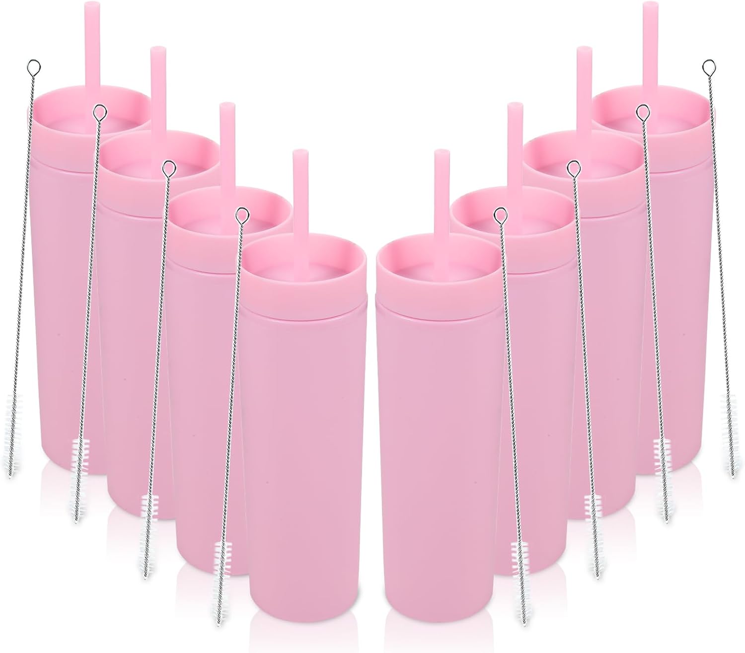 16oz Plastic Skinny Tumblers with Lid and Straw - 8 Pack Set