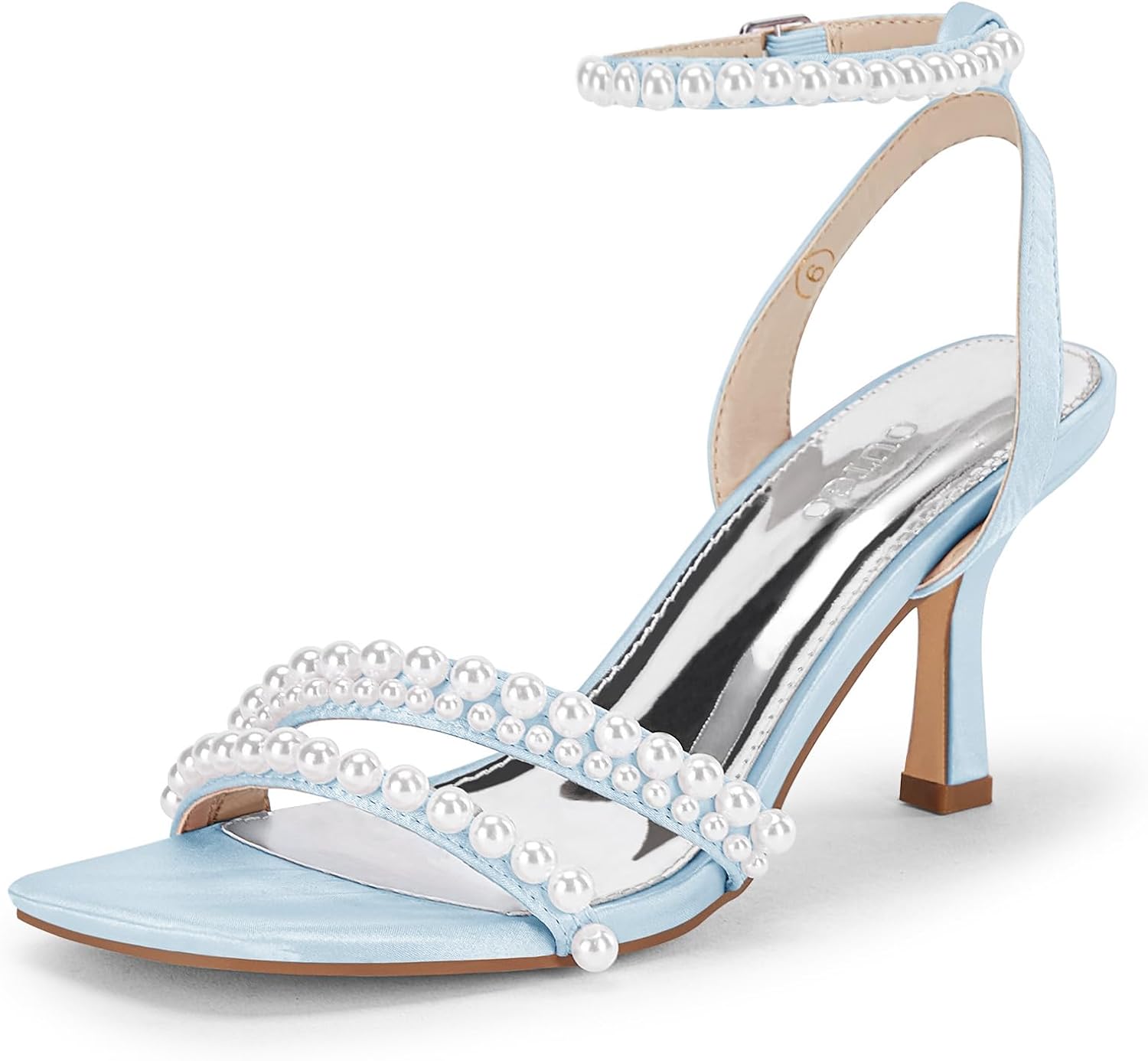 Coutgo Womens Pearl Kitten Heels Sandals for Elegant Occasions