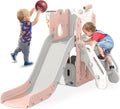 Pink Gray L-Shaped Toddler Slide 7 in 1 - Indoor Outdoor Playset