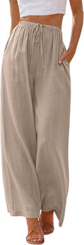 LILLUSORY Women's Linen Palazzo Pants - Flowy Wide Leg Beach Pants