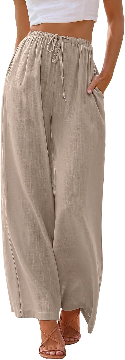 Linen Summer Palazzo Pants for Women - Flowy Wide Leg Style