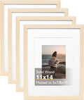 11x14 Picture Frame White Oak Solid Wood Frames with Mat - Set of 4
