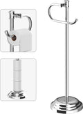 Toilet Paper Holder Free Standing - Polished Chrome Stand with Storage